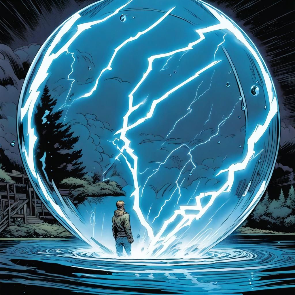 Lightning Bolt in Water Bubble: Comic Book Art