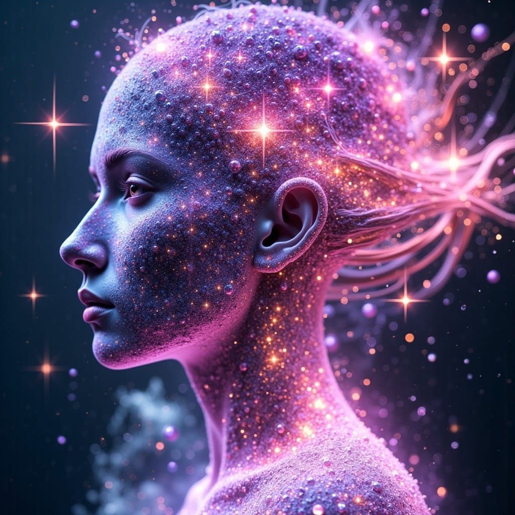 Cyberpunk Woman with Abstract Surreal Double Exposure