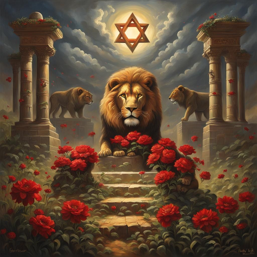 Torah in Eden with Lions and Star of David