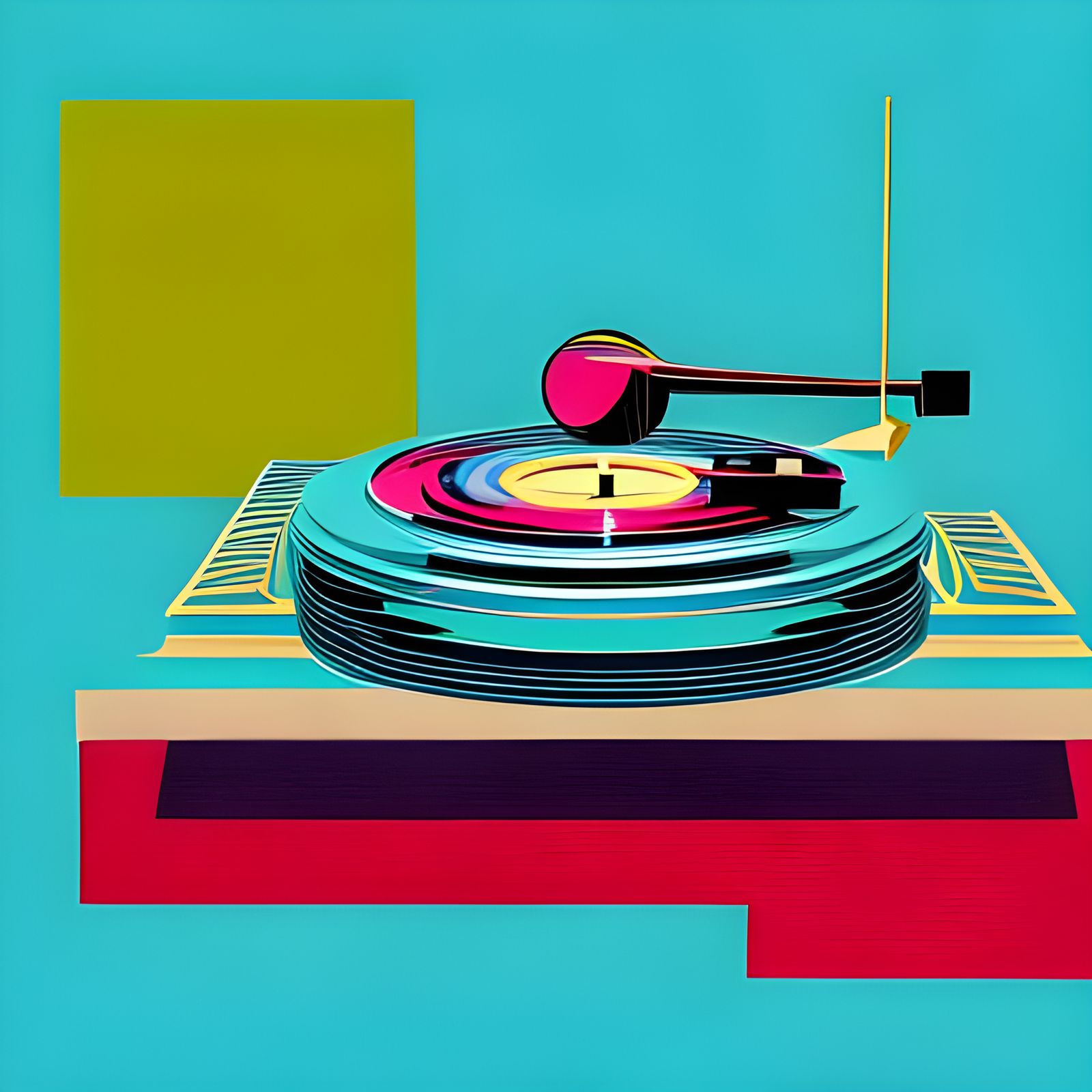 Pop Art Record Player in Bauhaus Style