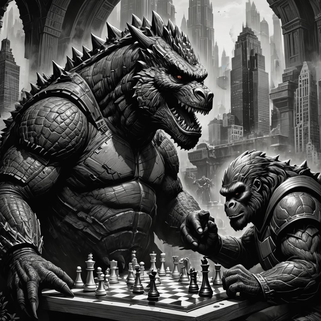 Godzilla and King Kong Play Chess