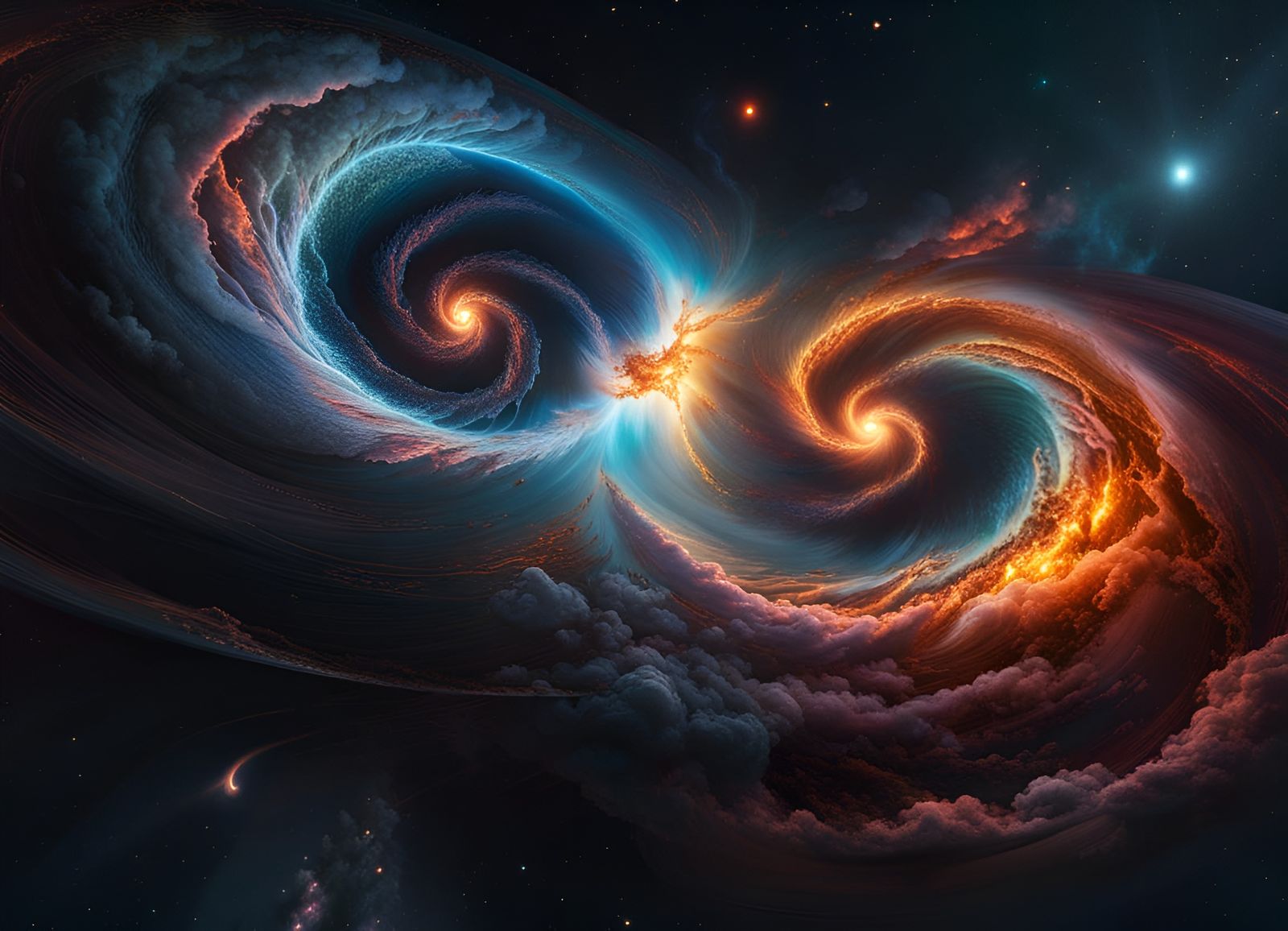 Hyperrealistic Galactic Collision in HDR Style