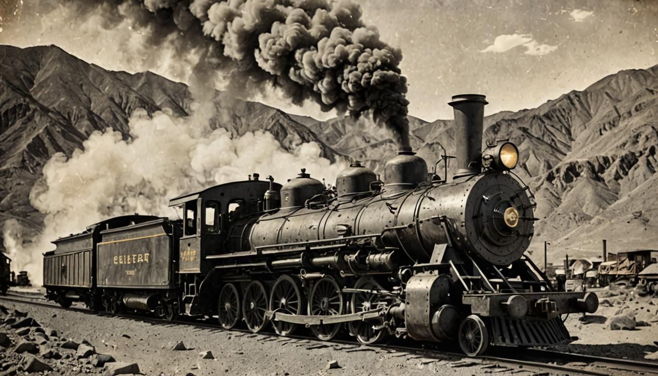Vintage Steam Engine in Death Valley Landscape