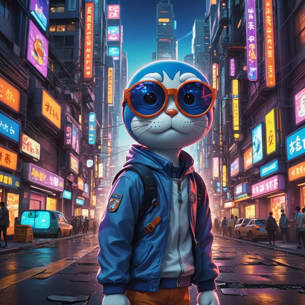 Doraemon in Futuristic City Concept Art