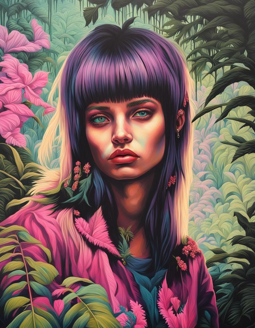 Punk Girl Portrait in Jungle, Tretchikoff Style