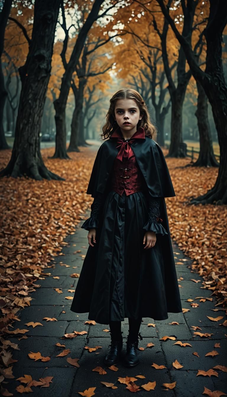 Halloween Vampire Girl in Autumn, Cinematic Style