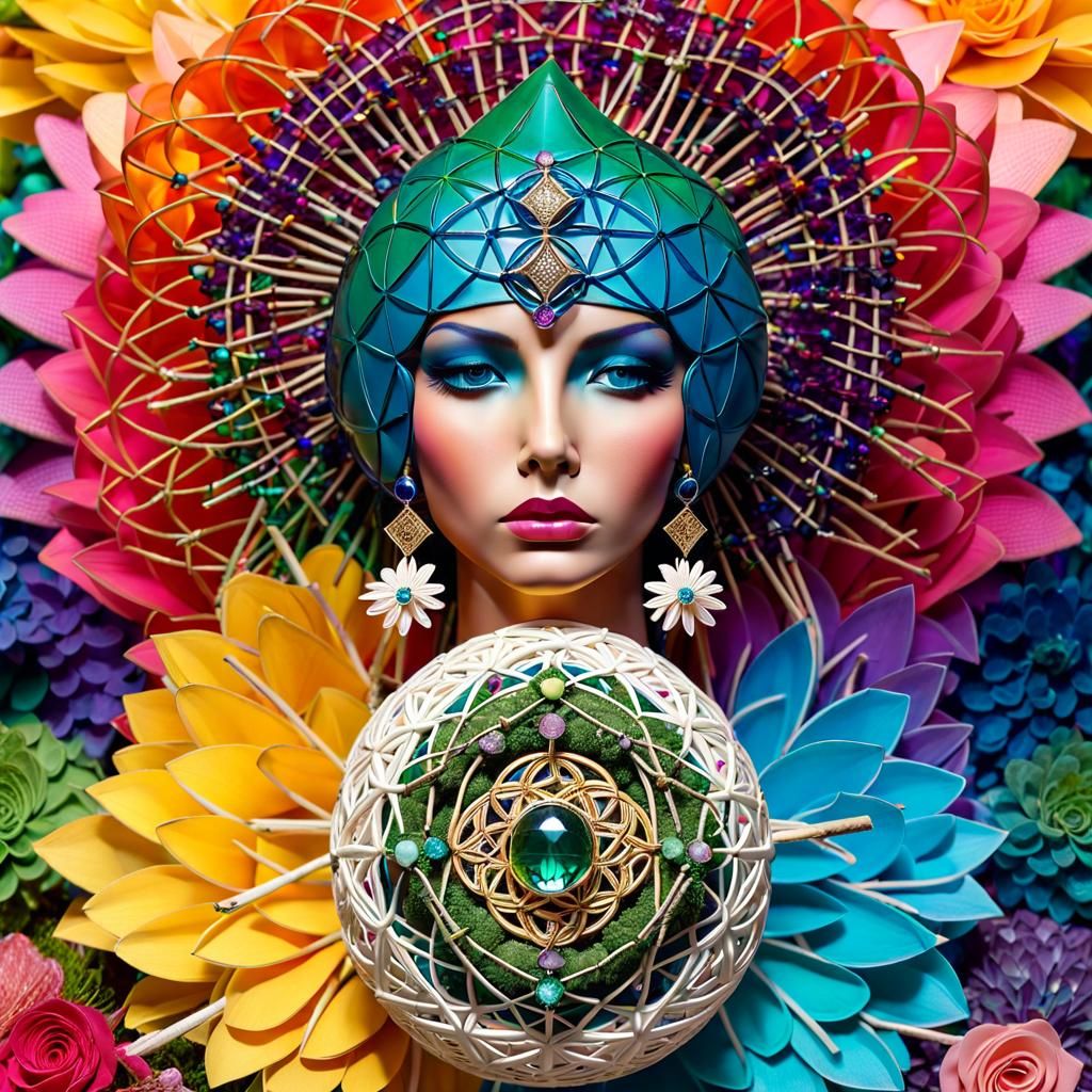 Bejeweled Egg in Geometric Nest, Cubist Style