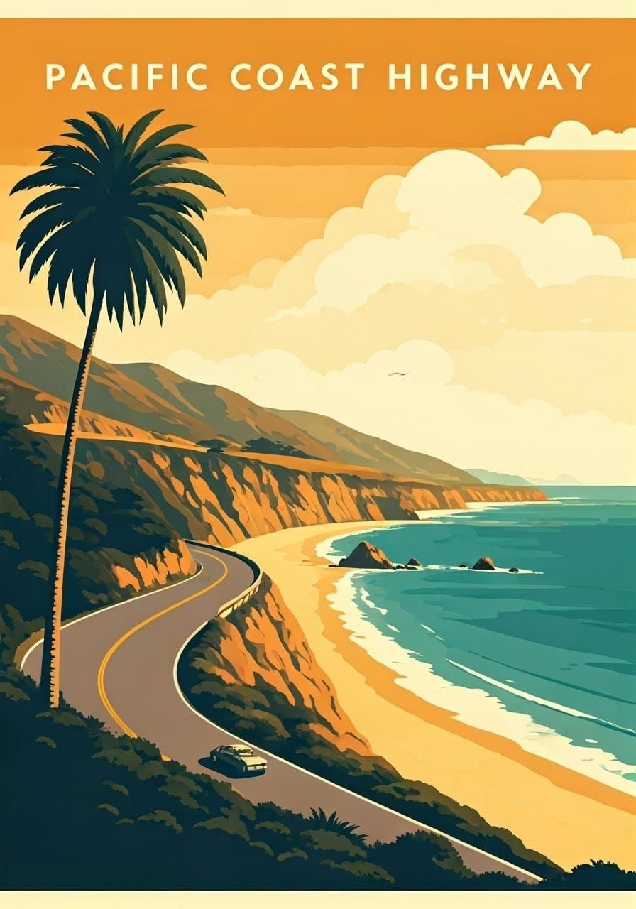 Vintage-Style Pacific Coast Highway Travel Poster
