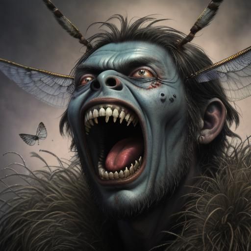 Insects Fly Into Screaming Man's Mouth: 3D Render