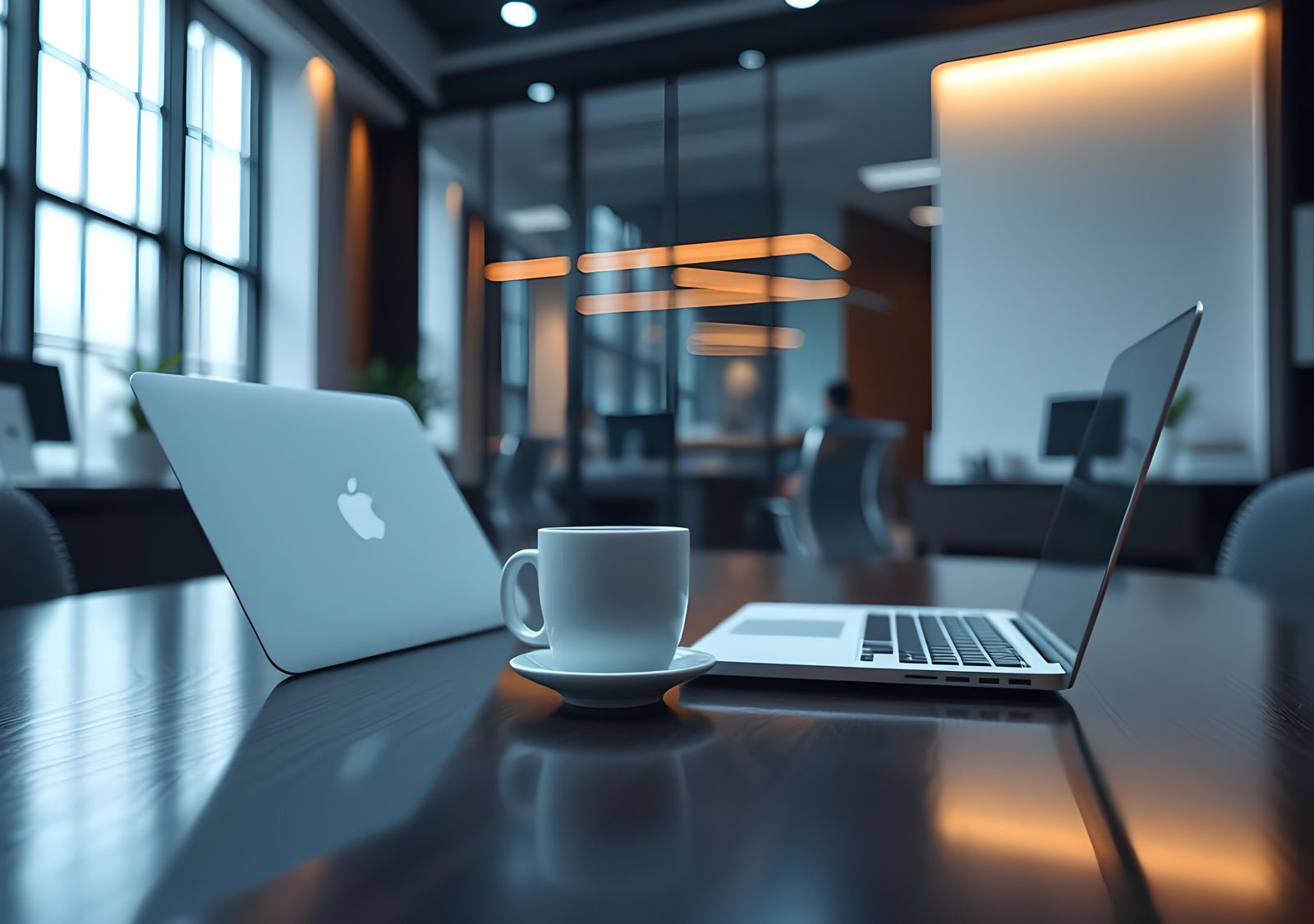Coffee Cup and Laptop in Clean Office: Matte Painting