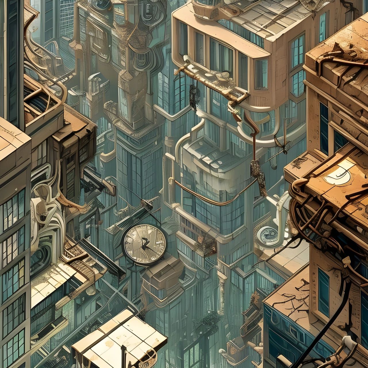 Post-Apocalyptic Clock Tower City in Hyperrealism