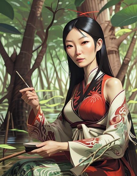 Glamorous Fuyu Kyrgyz Woman Amidst Mangrove Forest