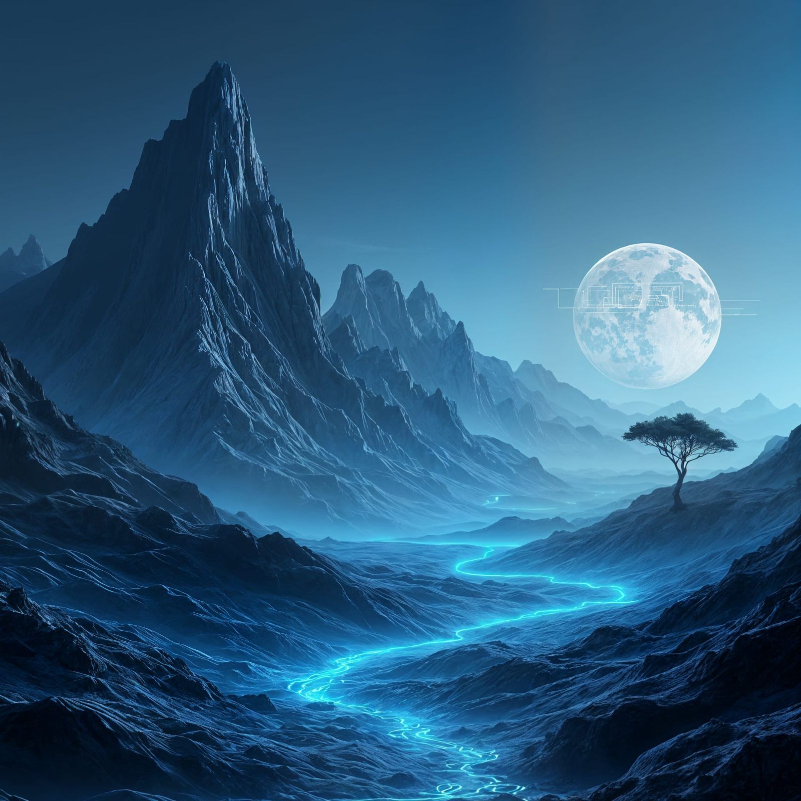 Futuristic Software Landscape with Glowing Circuitry and Bin...