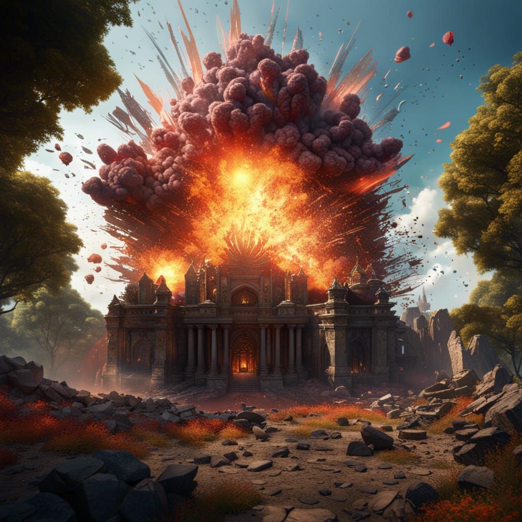 Detailed Explosion Matte Painting in Deep Color