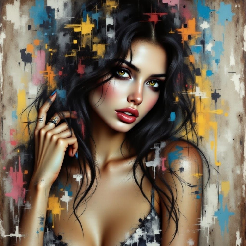 Neo-Expressionist Portrait of a Gingham Woman