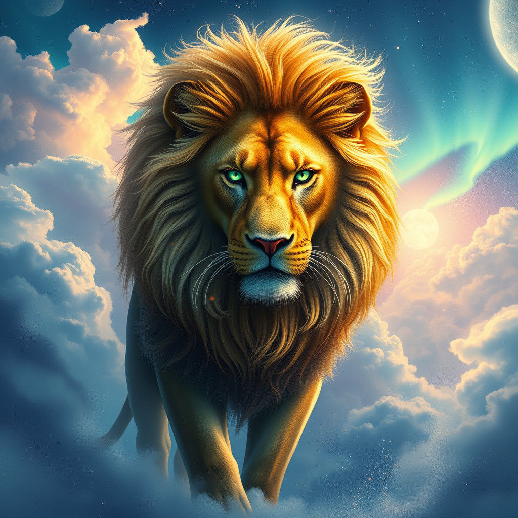 Majestic Lion in Surreal Dreamscape: Matte Painting