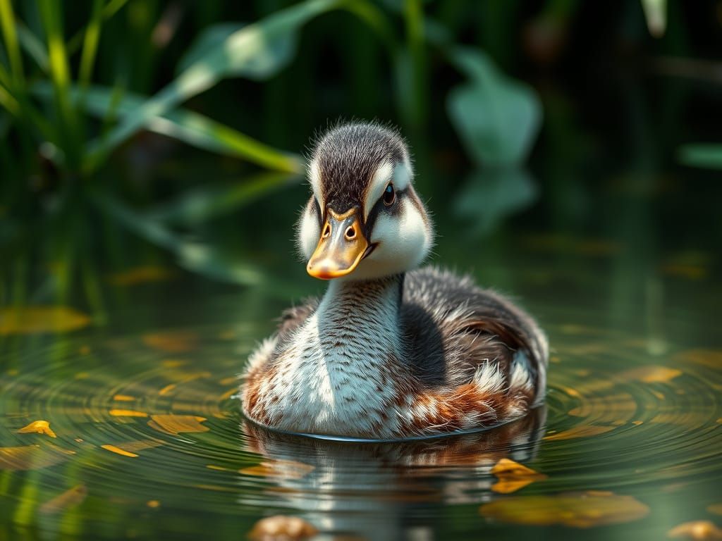 Cute Duck in Clear Water, Photorealistic Wildlife Style