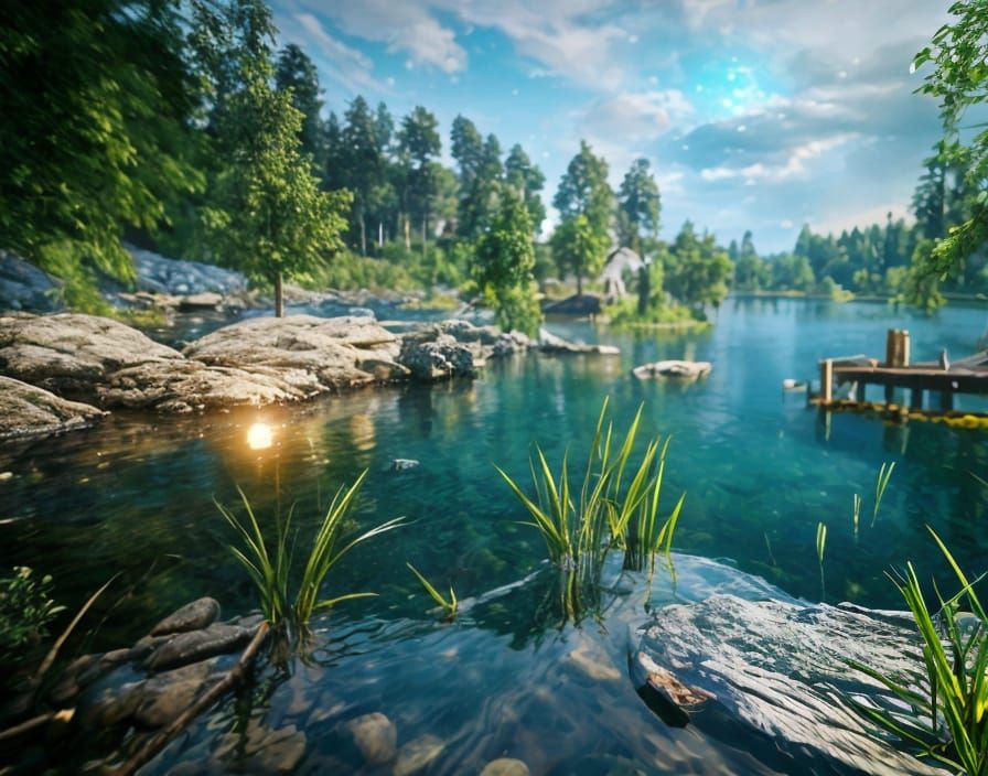 Beautiful Lake with Soft Reflections in 8K