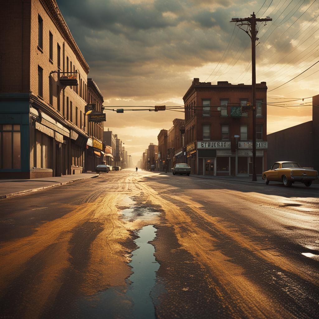 Abandoned Roadway Under Warm Golden Hour Light
