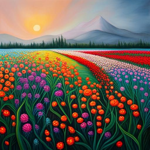 Hyperrealistic Flower Field in Acrylic Style