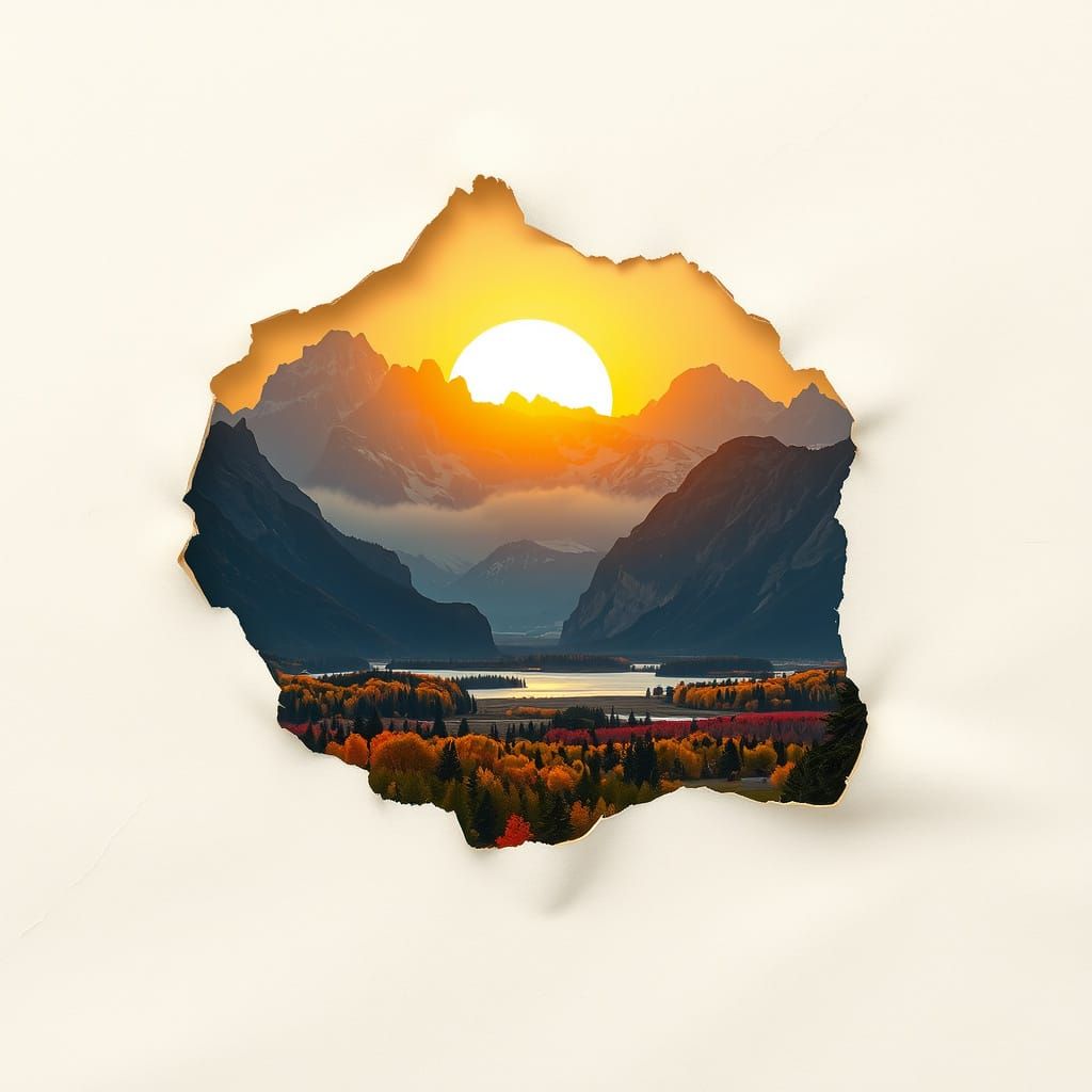 Surreal Paper Cutout of a Grizzly Bear in the Teton Mountain...