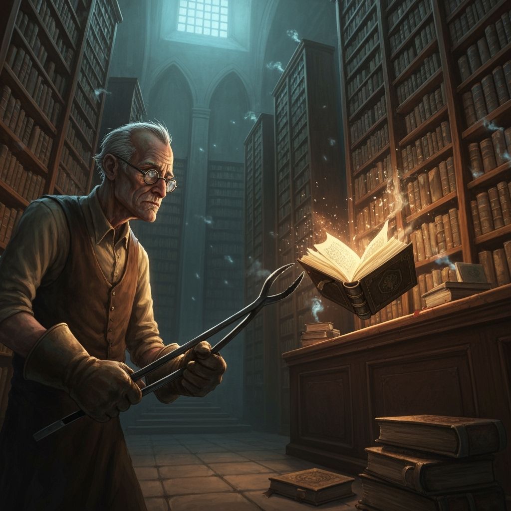 Elderly Man Captures Sentient Book in Ancient Library