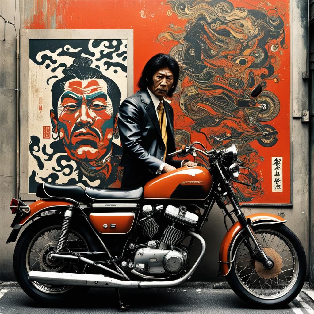 1970s Yakuza in Tokyo with Motorcycle
