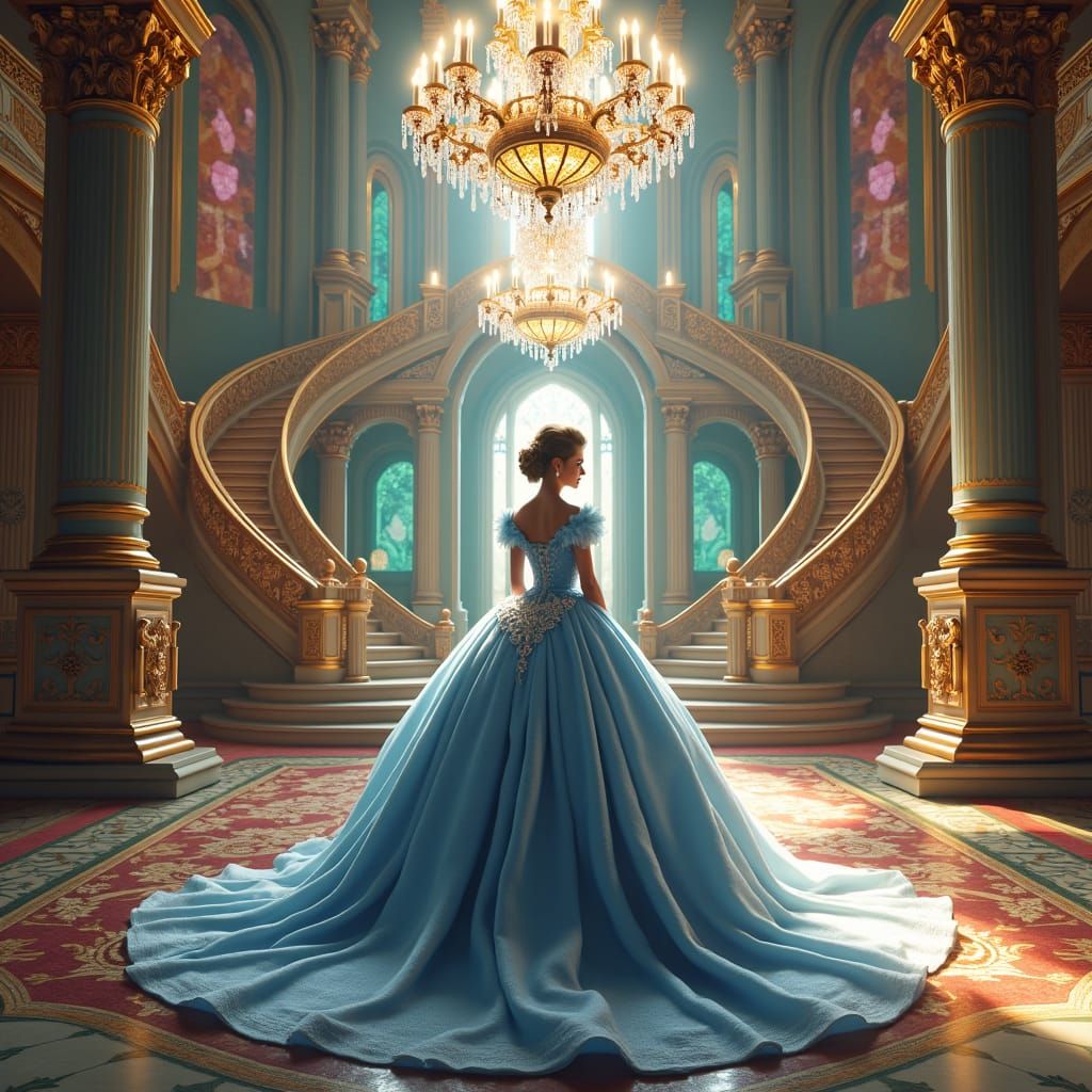 Victorian Cinderella in Ornate Ballroom