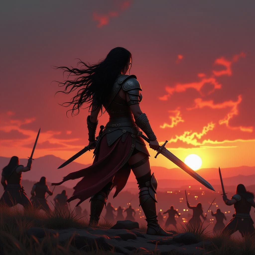 Victorious Barbarian Woman Warrior in Dramatic Lighting