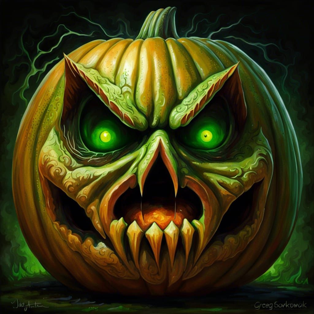 Halloween Pumpkin with Green Flames, Sinister Art