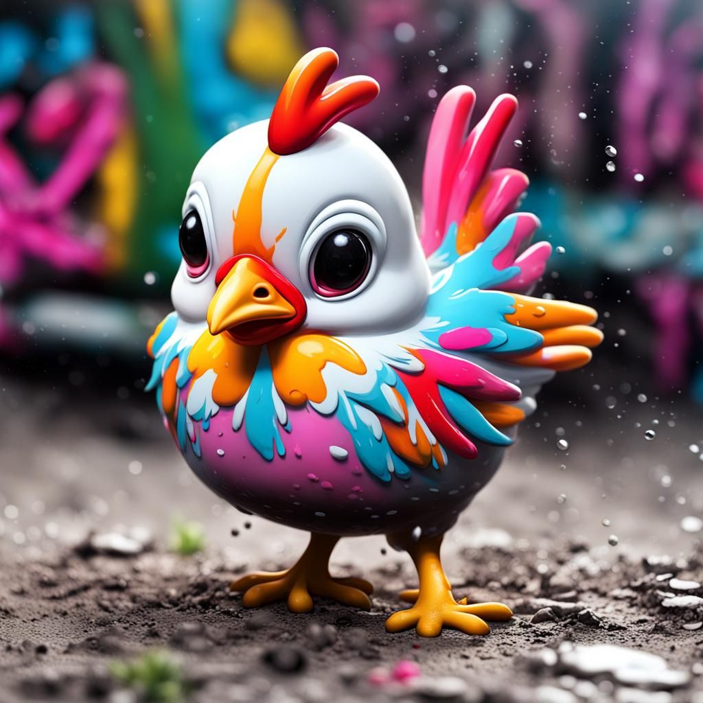 Chibi Chicken in Graffiti Art Style