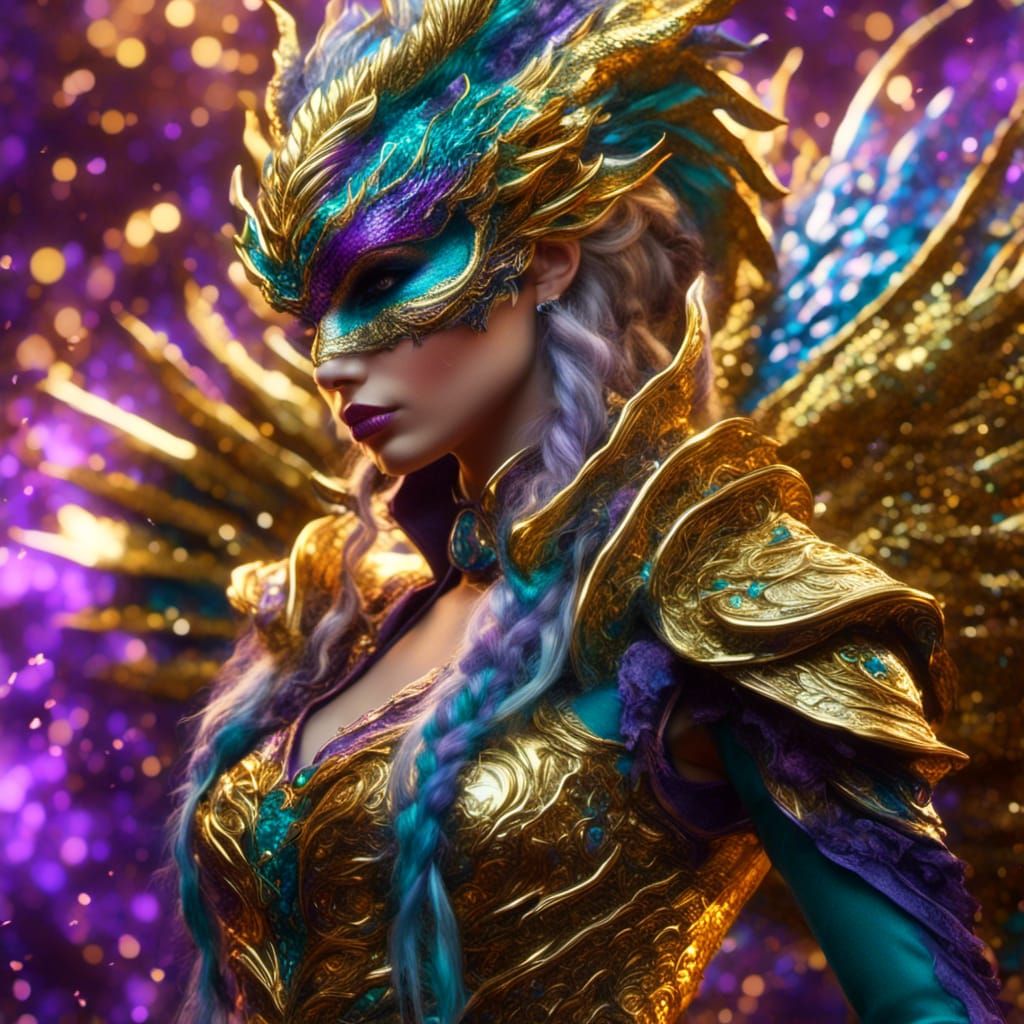 Woman with Braids and Giant Dragon