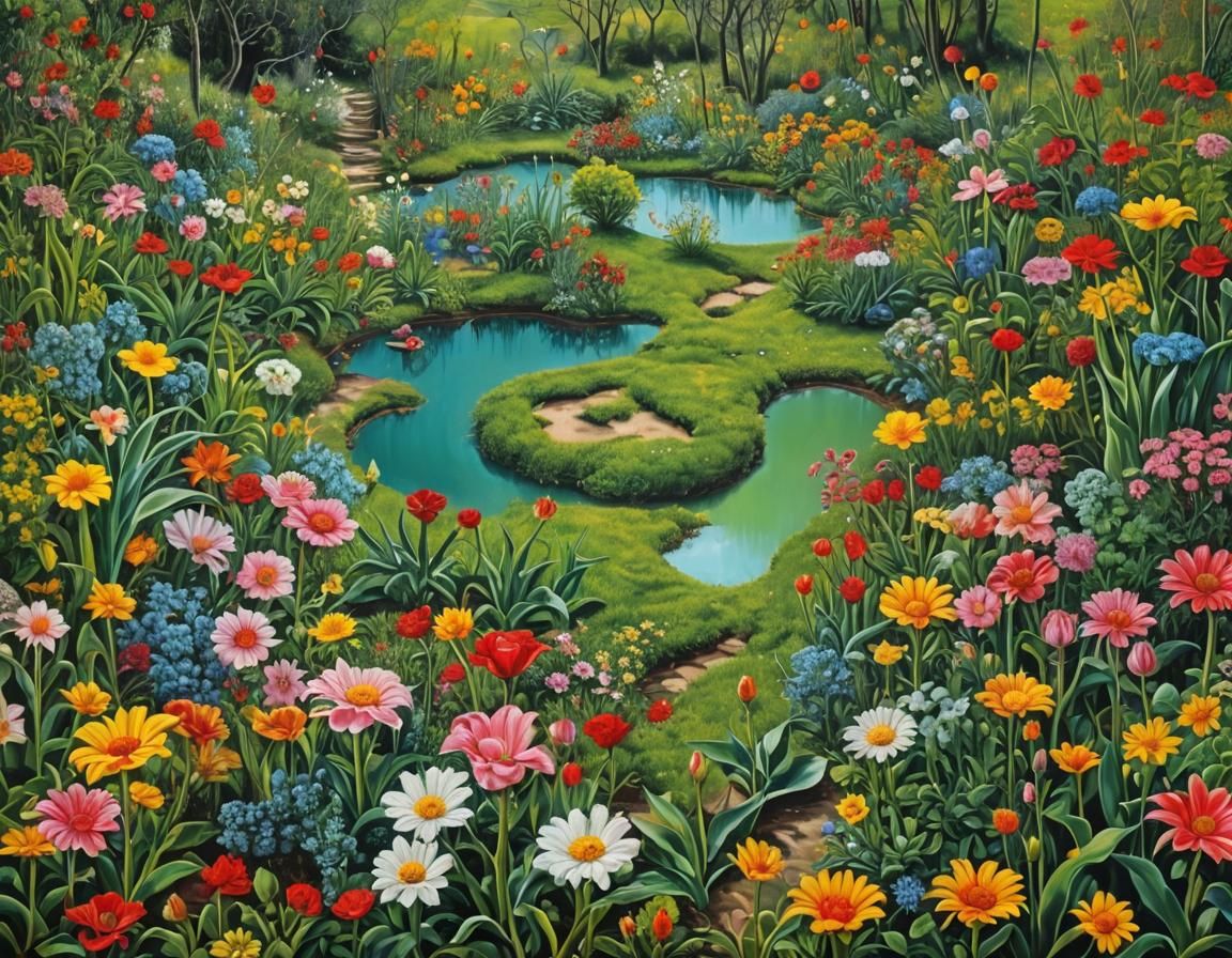 Surreal Garden on a Hill in Salvador Dali Style