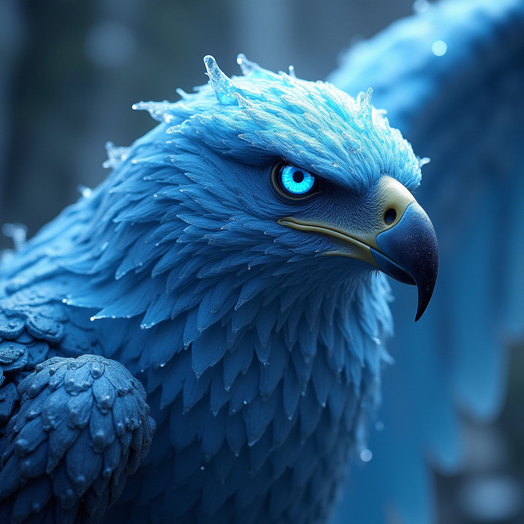 Icy Hawk with Glowing Eyes: Fantasy Art