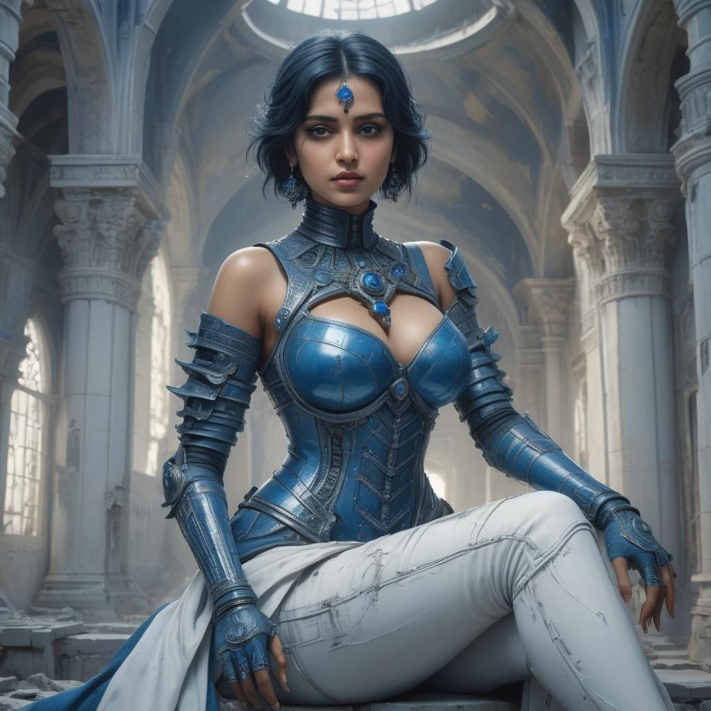 Indian Woman in White Tower: Art Deco Style