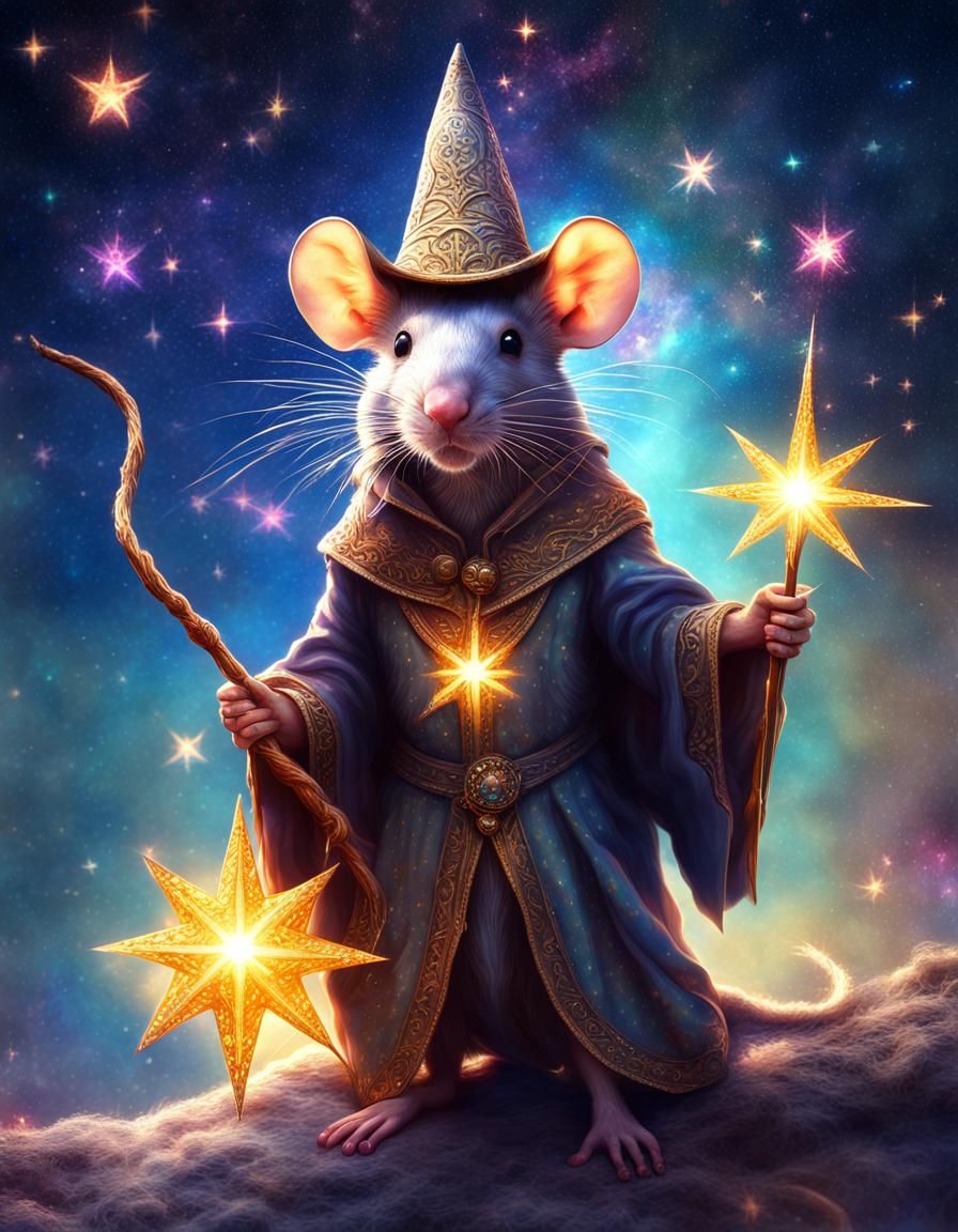 Sparkling Rat Wizard in Jeweled Star Galaxy