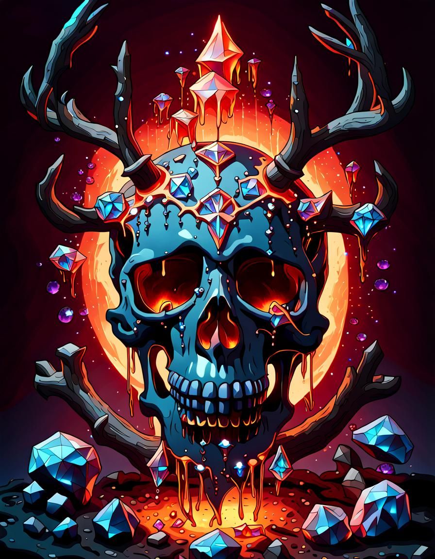 Magma Skull with Antlers and Glowing Runes