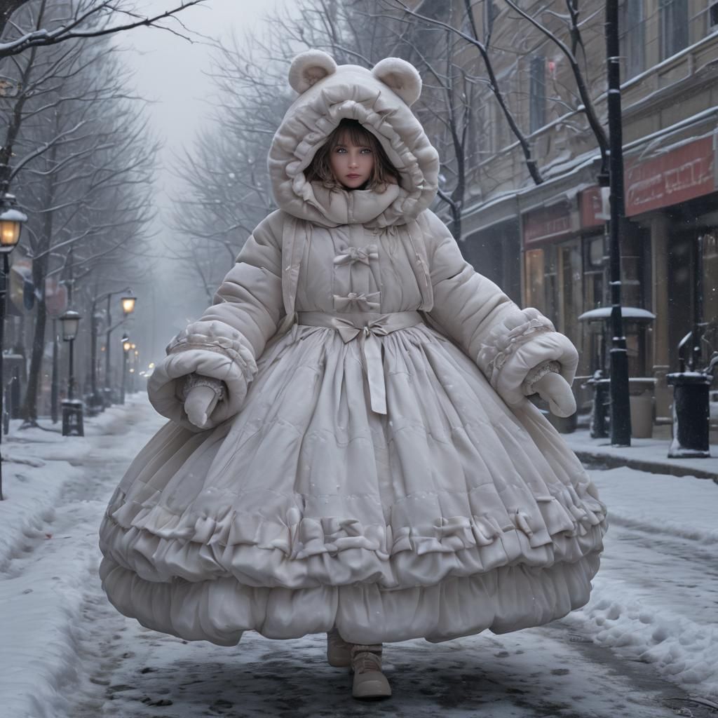 Woman in Puffy Snowsuit, Dark Fantasy Art