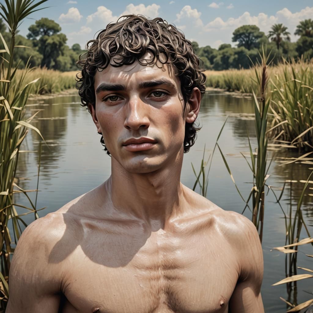 Photorealistic Portrait of Antinous in the Nile