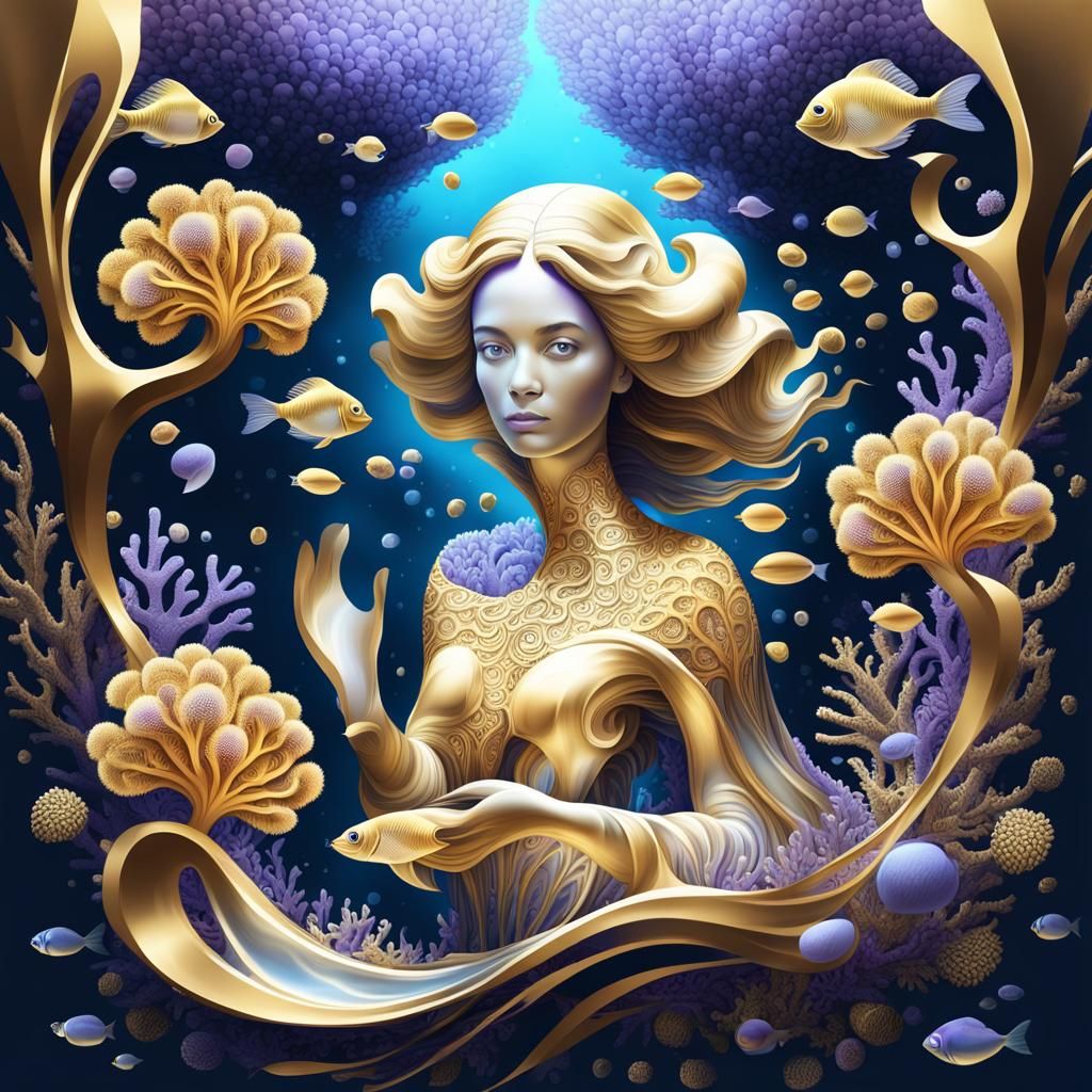 Golden and Purple Coral Reef with Glass Fish