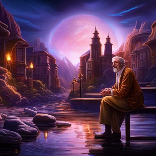 Man Contemplates Time Travel as Matte Painting