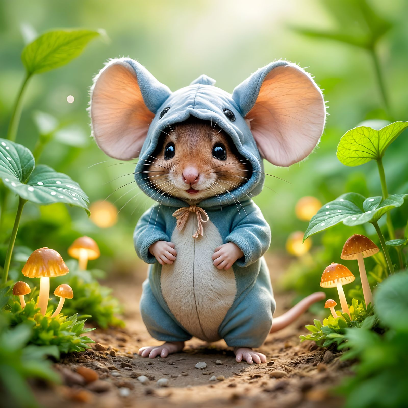 Field Mouse in Elephant Costume in Whimsical Garden