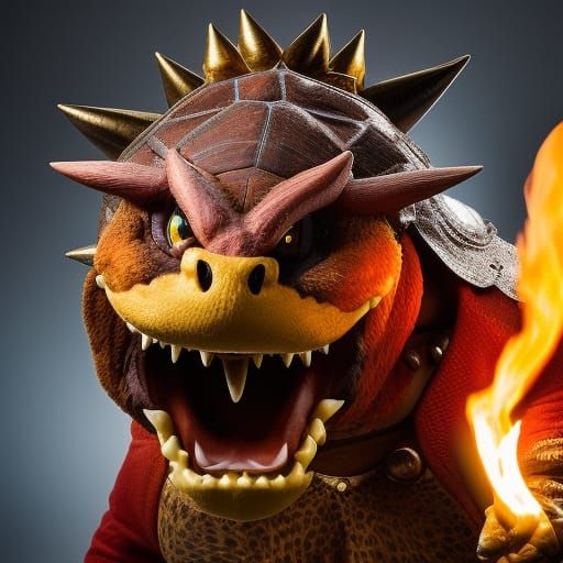 Realistic Bowser Portrait with Fireball