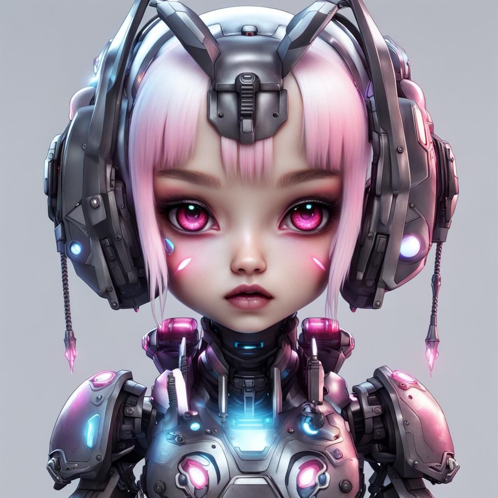 Hyperrealistic Chibi Cybernetic Bunny Girl