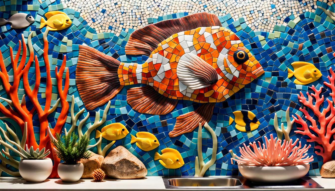 Vibrant Marine Life Mosaic Underwater Scene