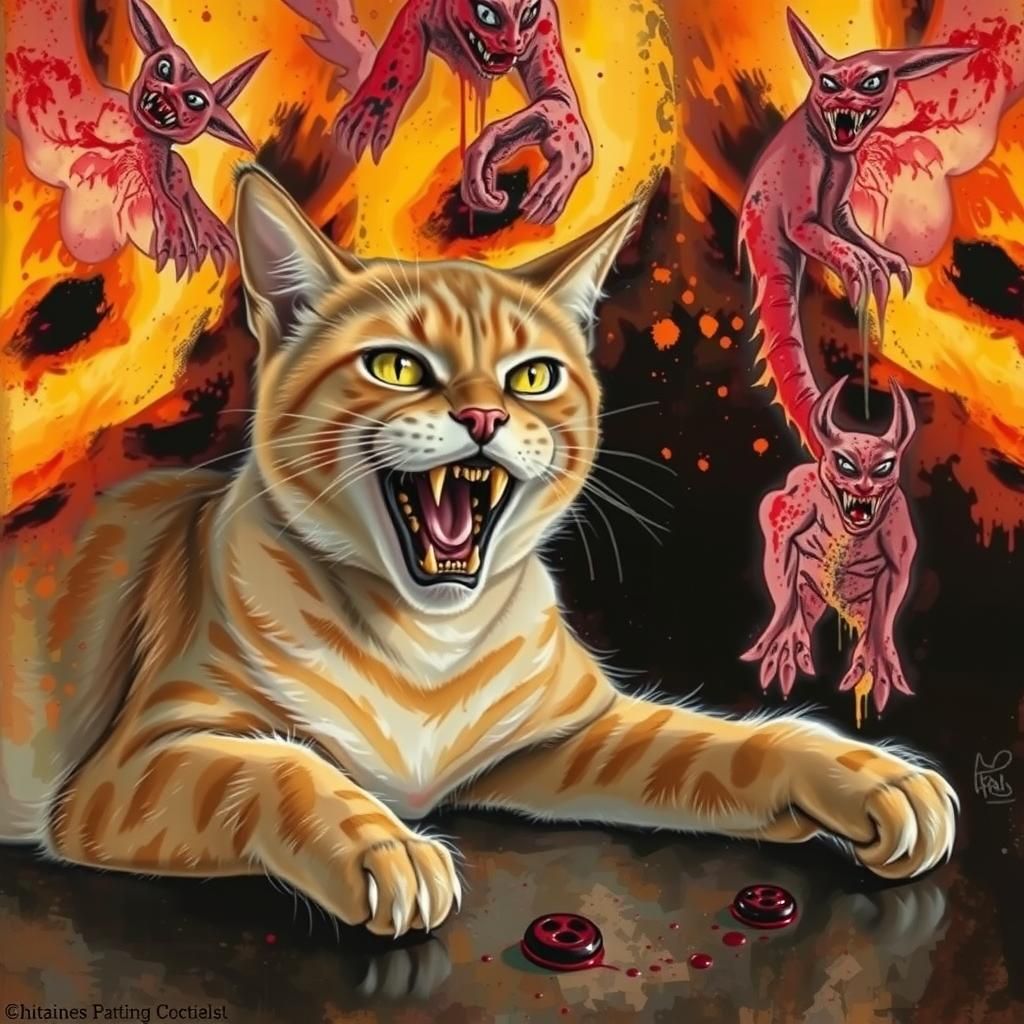 Fierce Cat in Watercolor, Turner and Van Gogh Style