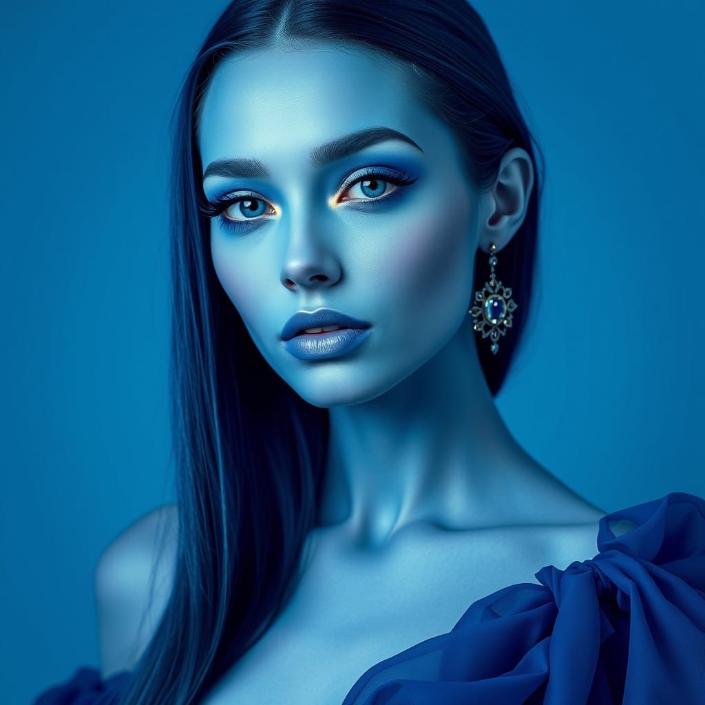 Monochromatic Blue Woman in Blue Gown