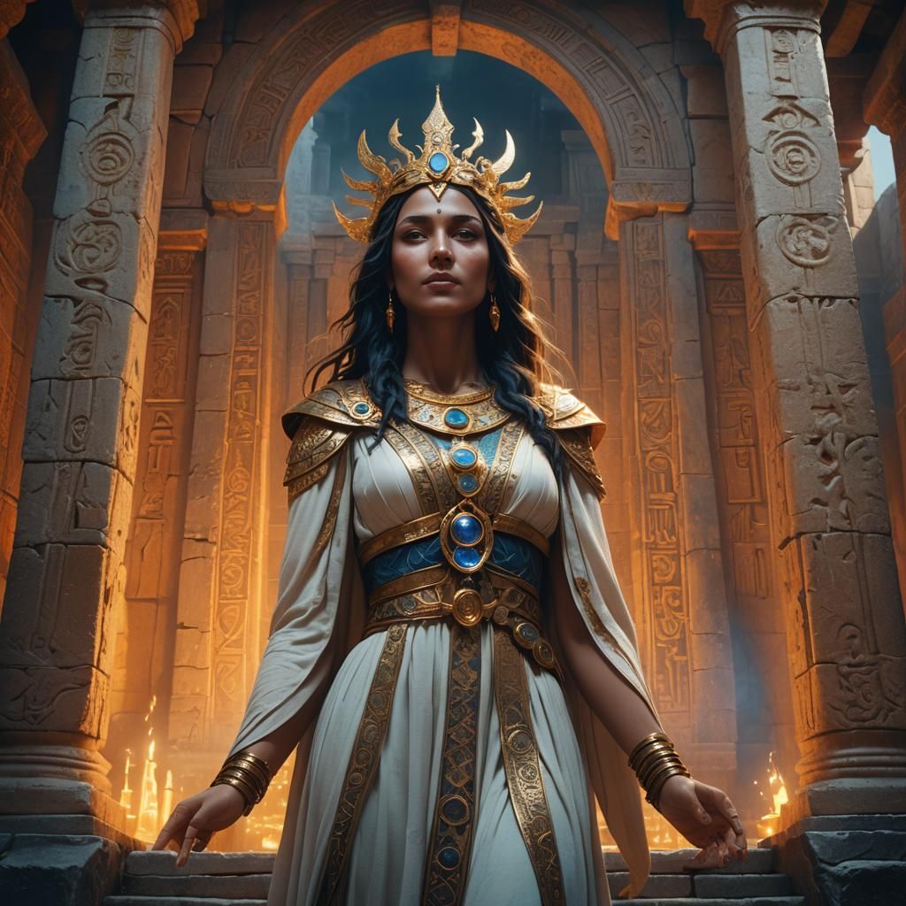 Mystical Vestal Priestess in a Temple