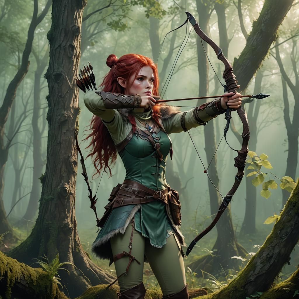 Fantasy Archer in Misty Forest Concept Art