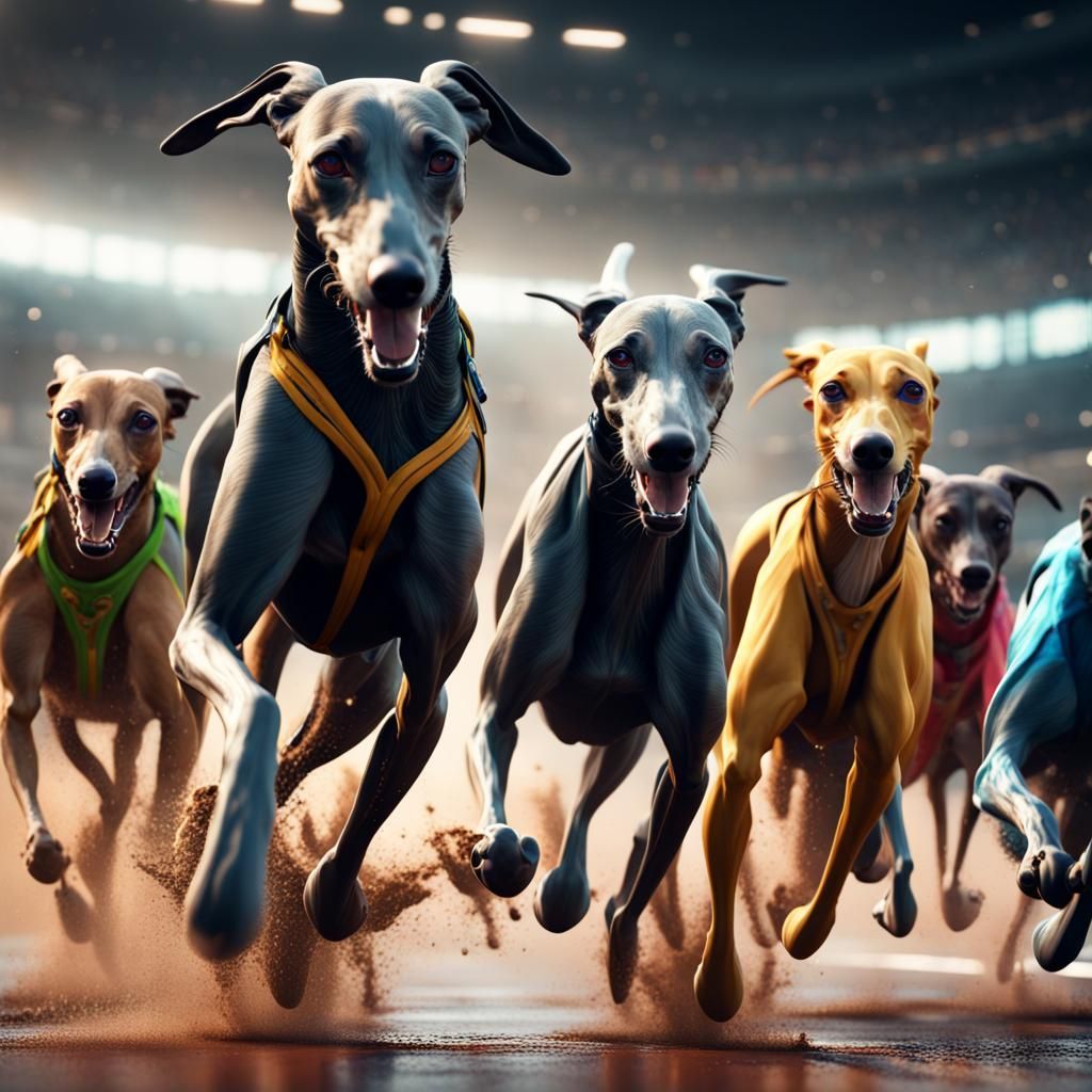 Liquid Greyhounds Race: Detailed Fantasy Concept Art